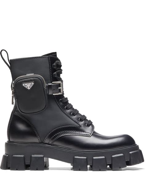 prada slip-on chunky boots|Prada ankle pouch combat boots.